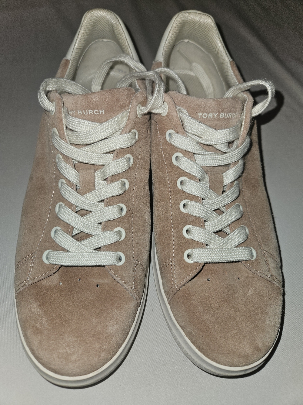 Tory Burch Women's Suede Sneakers in Taupe with White Laces